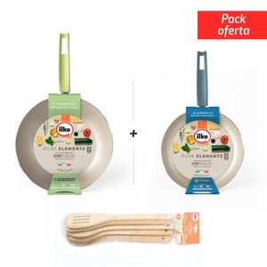 Pack  Wok Pure Elements + Sartén Pure Element + Set Utensilios Bambú
